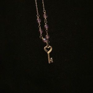 Purple stone key necklace